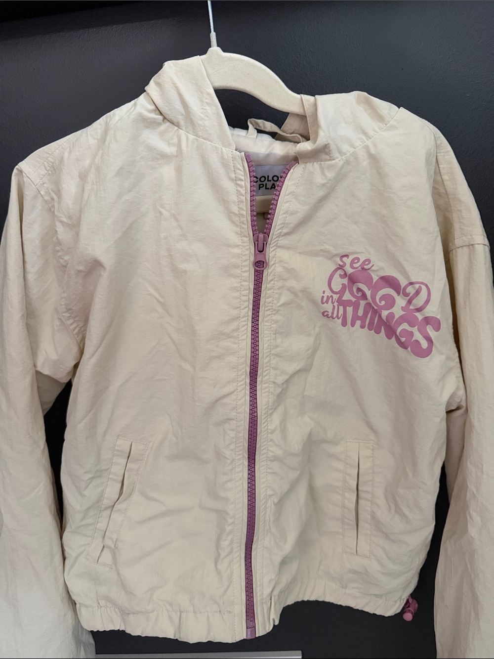 Cream Kids' Rain Jacket with Pink Accents
